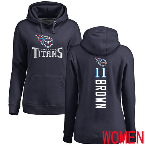Tennessee Titans Navy Blue Women A.J. Brown Backer NFL Football 11 Pullover Hoodie Sweatshirts